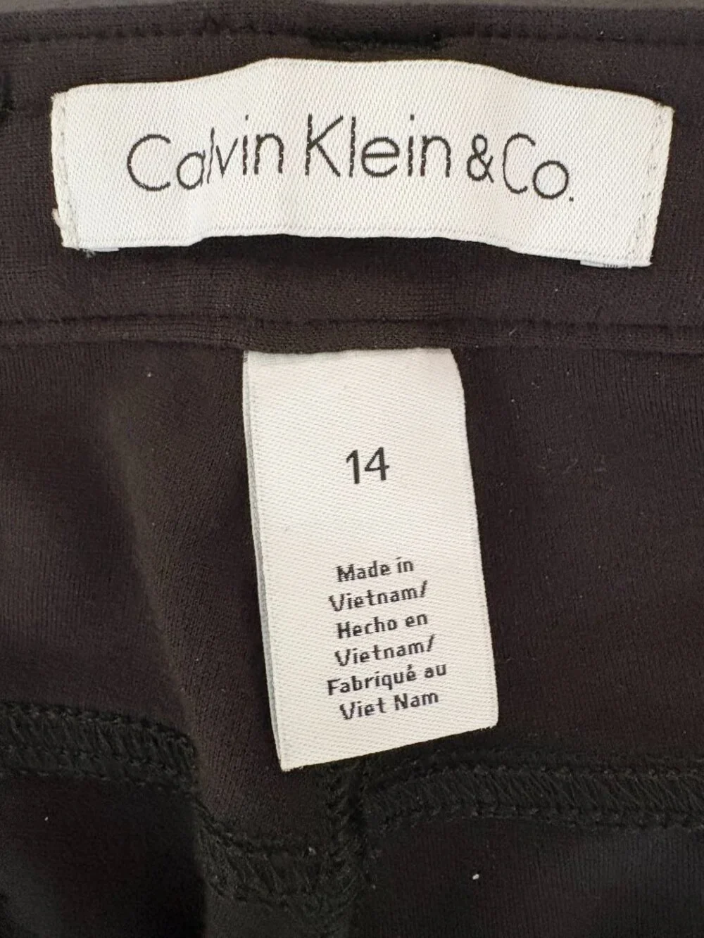 Calvin Klein Jeans Black Ponte Knit Skinny Pants Women's 14 Faux Leather Trim - Picture 4 of 9